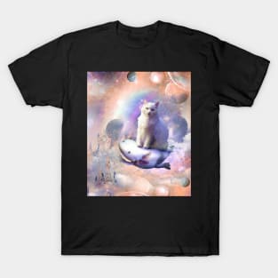 Space Galaxy Cat Riding Axolotl T-Shirt